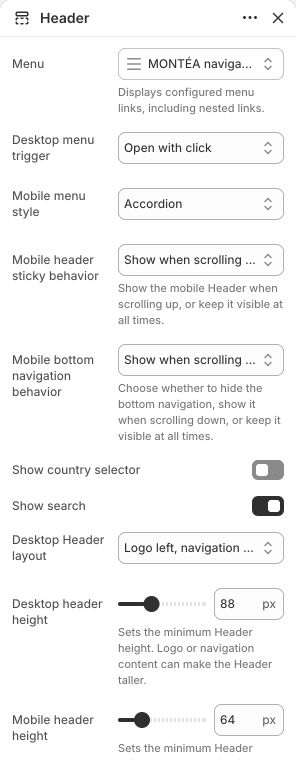 Header settings in the Shopify theme editor